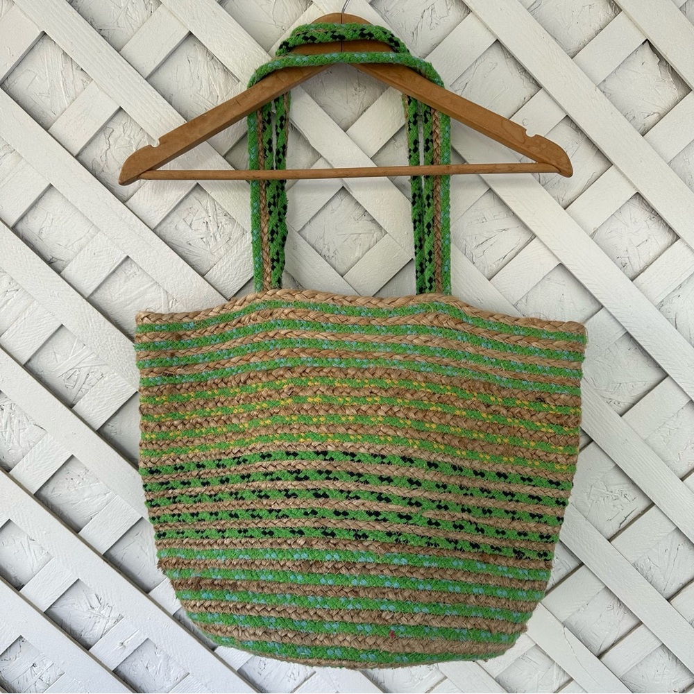 Magid Jute Cotton Multicolor Boho Shoulder Tote Market Beach Bag Green